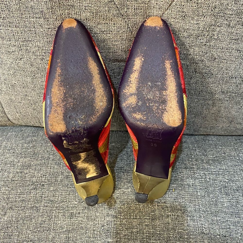 Fendi Red and Gold Geometric Mules - Picture 8 of 11